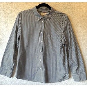 J.Crew Classic Fit Cotton Shirt Navy Stripe Size 10 Button Up Classic